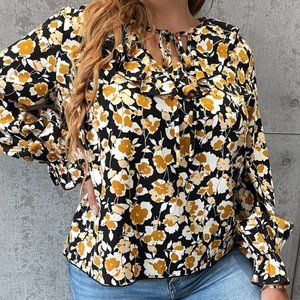 SHEIN Black Floral Blouse, Size 18
